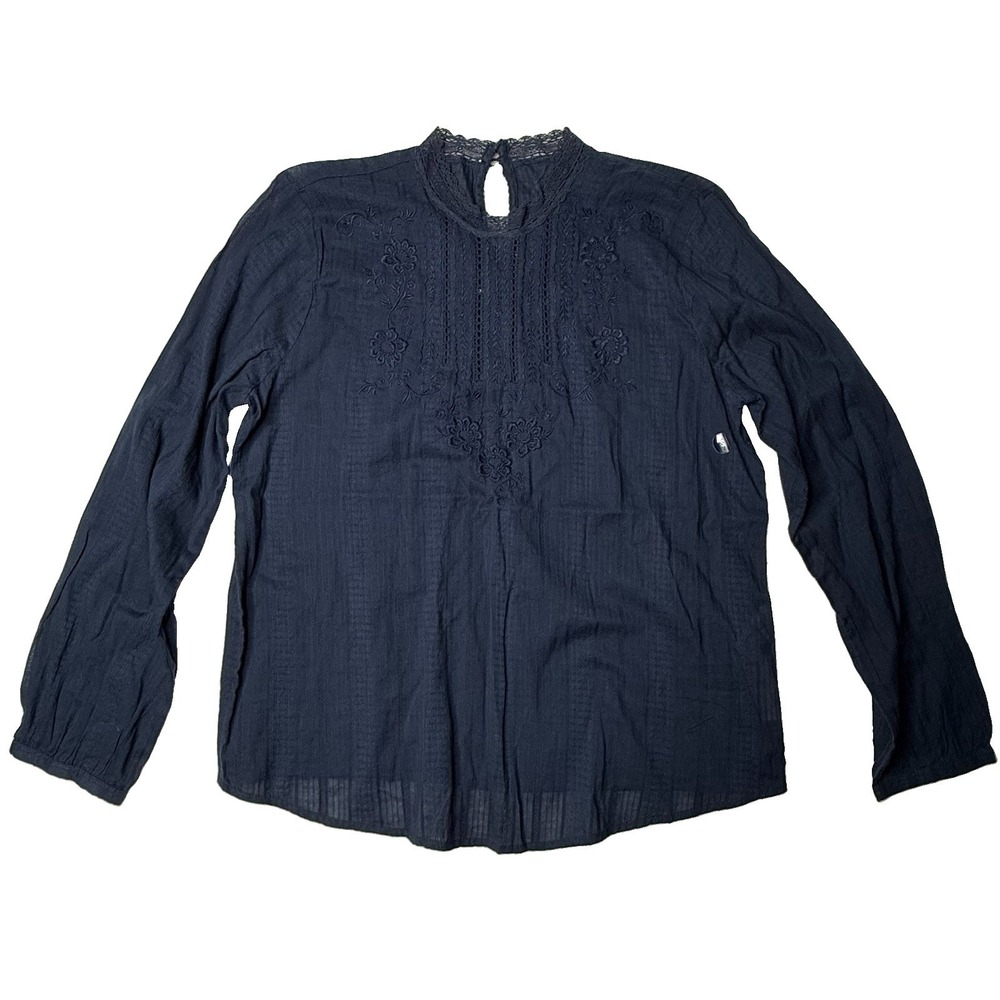 Abercrombie & Fitch Blouse Women Sz S Blue Lace Flowers Embroider Peasant Boho